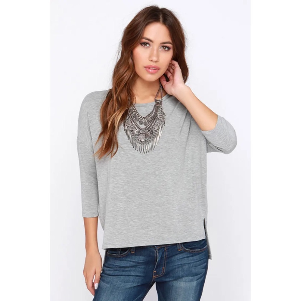 MOD Boutique Grey Dolman Sleeve Hi Low Slit Tee
